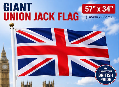 Giant Union Jack Flag 57" x 34" Polyester British UK National Flag with Eyelets