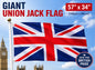 Giant Union Jack Flag 57" x 34" Polyester British UK National Flag with Eyelets