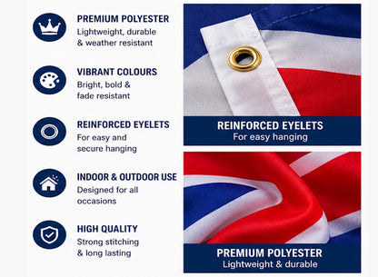 Giant Union Jack Flag 57" x 34" Polyester British UK National Flag with Eyelets