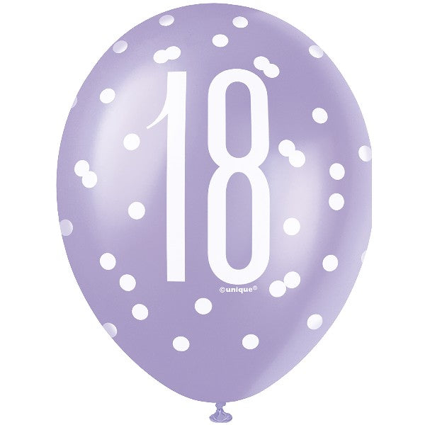 Unique 18th Birthday Latex Balloons 12" – Pack of 6 Pink, Purple & White Party Balloons