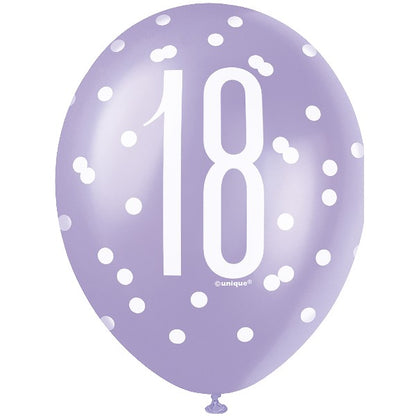 Unique 18th Birthday Latex Balloons 12" – Pack of 6 Pink, Purple & White Party Balloons