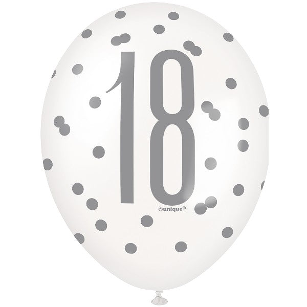 Unique 18th Birthday Latex Balloons 12" – Pack of 6 Pink, Purple & White Party Balloons