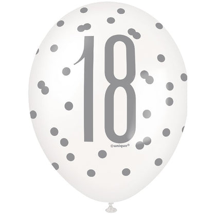 Unique 18th Birthday Latex Balloons 12" – Pack of 6 Pink, Purple & White Party Balloons