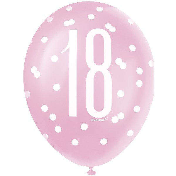 Unique 18th Birthday Latex Balloons 12" – Pack of 6 Pink, Purple & White Party Balloons