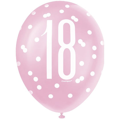 Unique 18th Birthday Latex Balloons 12" – Pack of 6 Pink, Purple & White Party Balloons