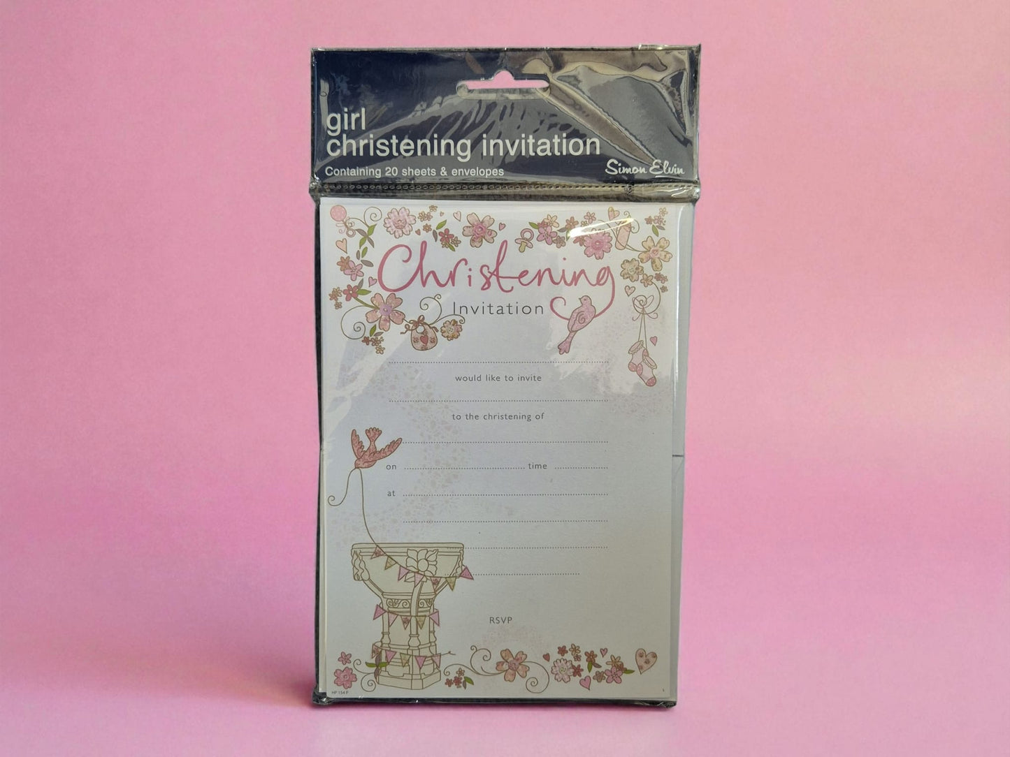 Girl Pink Christening invitation with Envelopes 20pc