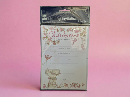 Girl Pink Christening invitation with Envelopes 20pc
