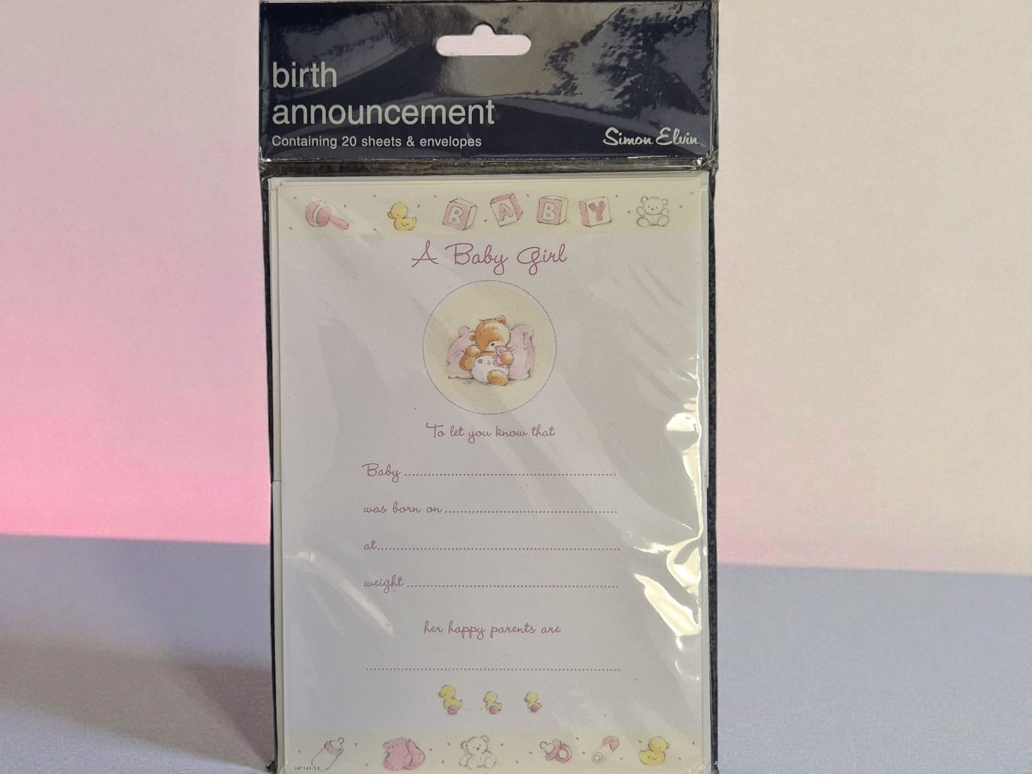 A Baby Girl Pink Birth Announcement with Envelopes 20pc