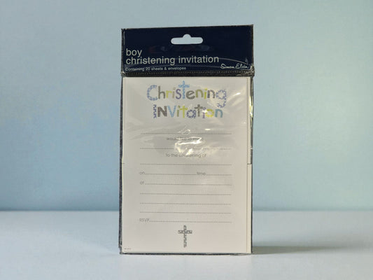 Boy Blue Christening invitation with Envelopes 20pc