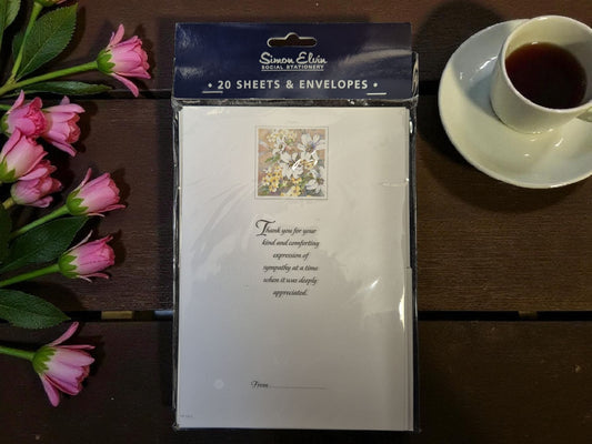 Sympathy Thank You Sheets with Envelopes 20pc