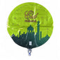 Eid Mubarak Round Foil Balloon, Green, 18 Inch, Mosque Design with Stars, Suitable for Air or Helium