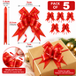 Red & Gold Stripe Pull Bows for Gift Wrapping – Easy Pull Ribbon Bows – Christmas, Hampers & Presents – Pack of 5 or 10