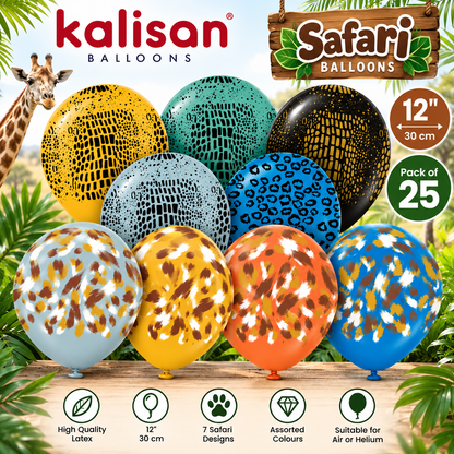 Kalisan Safari Printed Latex Balloons – 12" 30cm – Pack of 25
