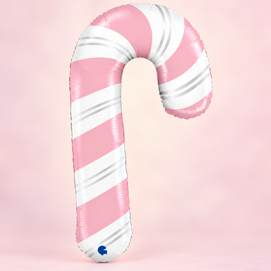 41" Grabo Pink & White Candy Cane Shaped Foil Balloon – Air or Helium