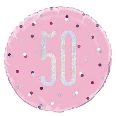 Pink Confetti Age 50 Round Mylar 18-inch Balloon
