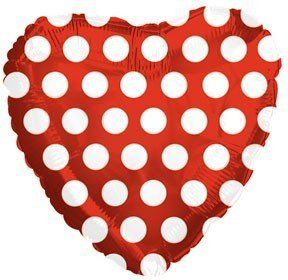 CTI Red with White Polka Dots Heart 17" Foil Balloon