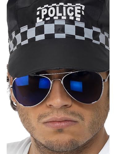Smiffys Aviator Specs, Blue Mirror, Silver Silver Frame, Cops & Robbers Fancy Dress