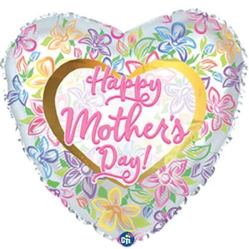 CTI Happy Mother's Day Graphic Floral 17" Foil Balloon