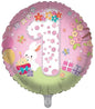 1st today with Pink round shape balloon with included big 1 number on simplest dotted design.