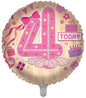 4th birthday bash golden round shape balloon with included big 4 number with pink design