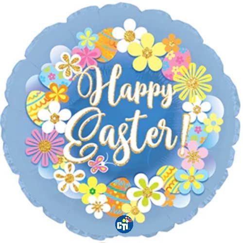 CTI Easter Wreath on Blue 17" Foil Balloon