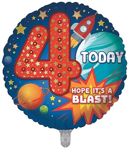 4th birthday bash blue round shape balloon with included big 4 number with included star design