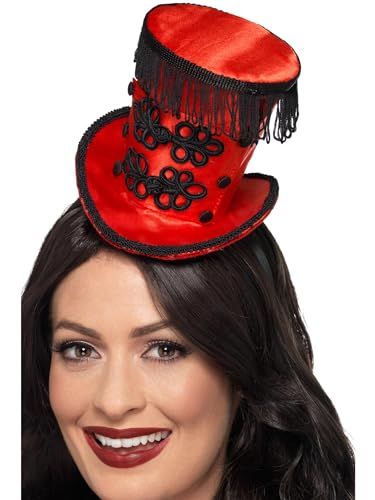 Smiffys Ring Master Mini Hat, Red on Headband Adult Dress Up Accessories
