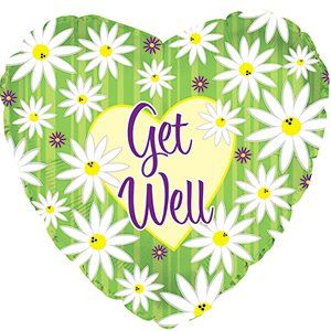 CTI Get Well Green Stripes and Daisies 17" Foil Balloon