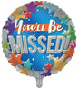 you will be missed with farewell balloon. Blue theme with multiple colourful star.