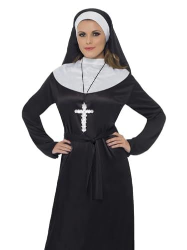 Smiffys Ornate Cross Pendant, Silver on Black Cord, Saints and Sinners Fancy Dress, Monk Dress Up Jewellery Halloween