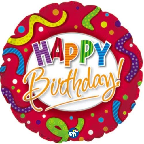 CTI Happy Birthday Stripes and Dots 17" Foil Balloon