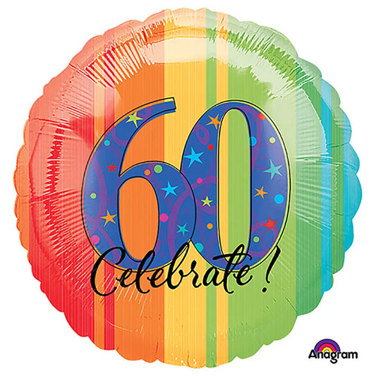 60th to Celebrate Rainbow Stripe 18-inch Foil Balloon