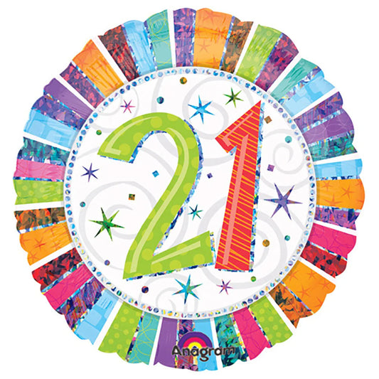 Holographic 18-inch Radiant Birthday 21st Balloon