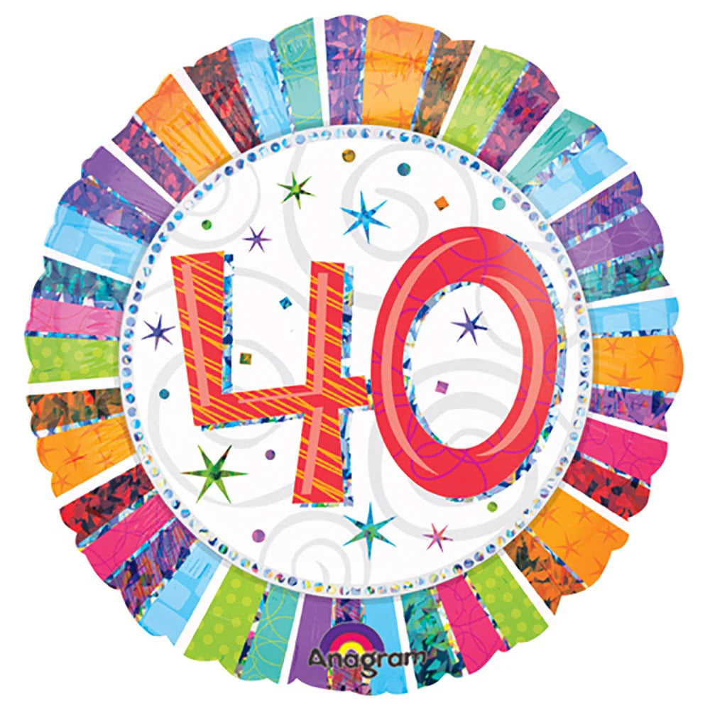 40th Birthday Radiant Colour Blast 18-inch Foil Balloon