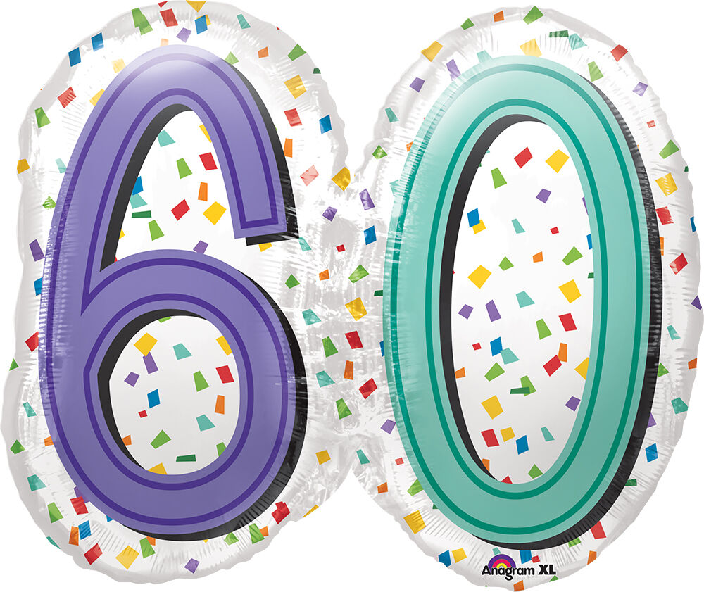 60th Birthday Foil Balloon 25"  Anagram XL Colourful Number 60 Double Sided Happy Birthday Party Decoration