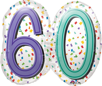 60th Birthday Foil Balloon 25"  Anagram XL Colourful Number 60 Double Sided Happy Birthday Party Decoration