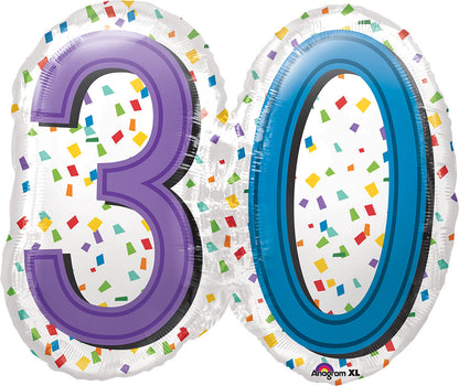 30th Birthday Foil Balloon 25"  Anagram XL Colourful Number 30 Double Sided Happy Birthday Party Decoration