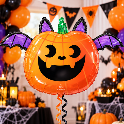Halloween Pumpkin Bat 26" Foil Balloon – Air or Helium