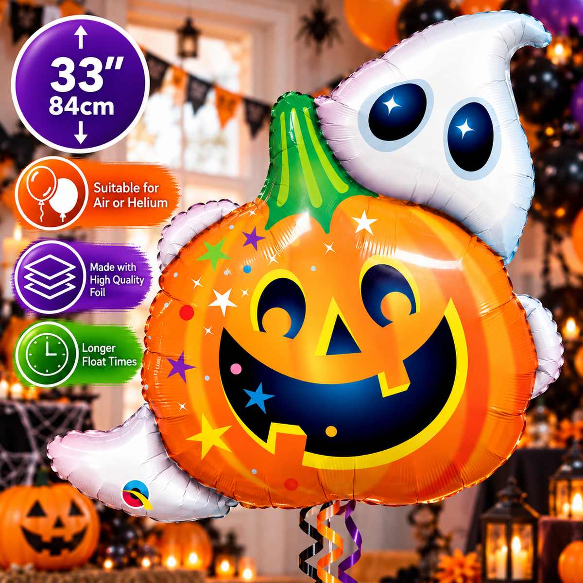 Halloween Jack & Ghost 33" Foil Balloon – Air or Helium
