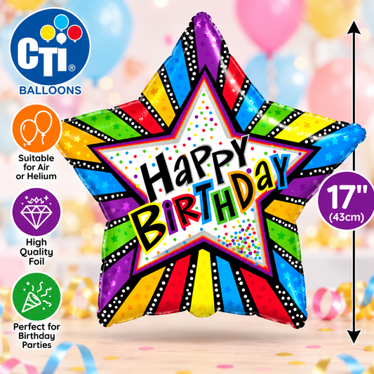 CTI Birthday Stripes with Stars 17" Foil Balloon