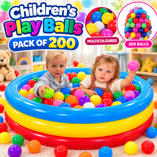200 Children’s Multicoloured Play Balls – Colourful Plastic Ball Pit Balls for Kids Indoor Play
