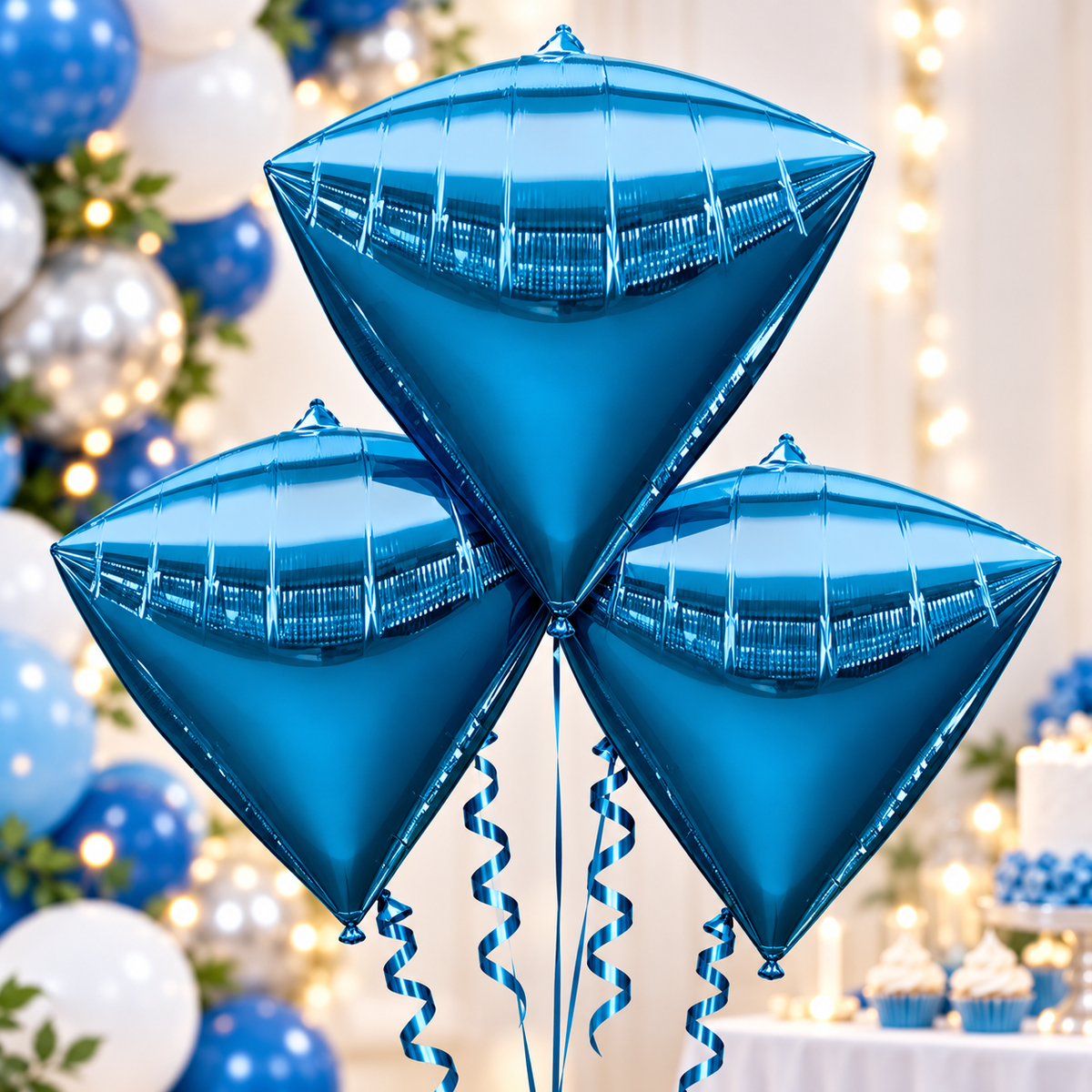 Anagram 15" x 17" Blue Diamondz Foil Balloons – Pack of 3