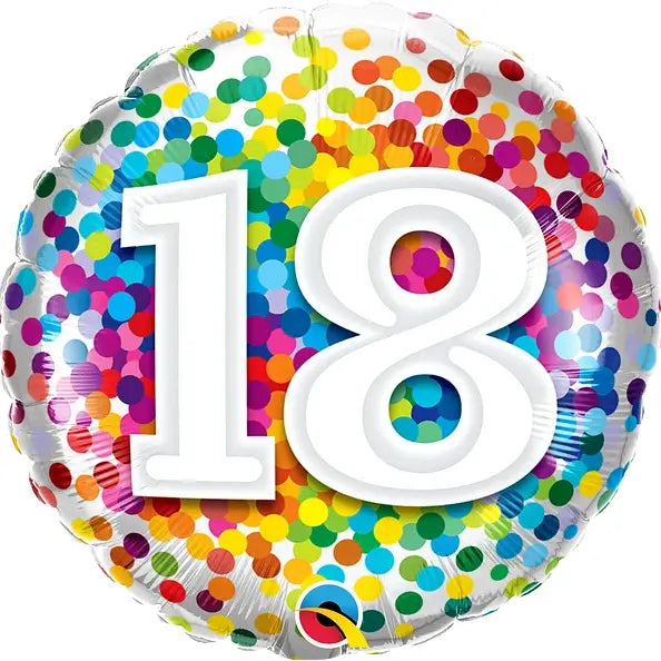 18th Birthday Balloon Rainbow Confetti 18-Inch Foil Balloon