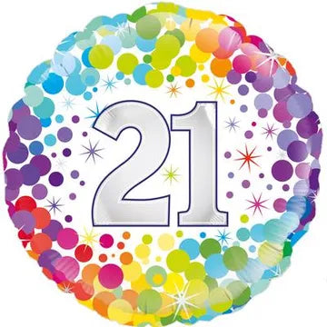 21st Colourful Confetti Birthday 18-Inch Foil Balloon