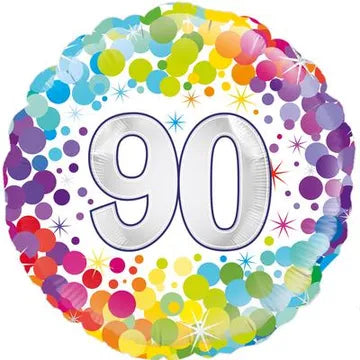 90th Colourful Confetti Birthday 18-Inch Foil Balloon
