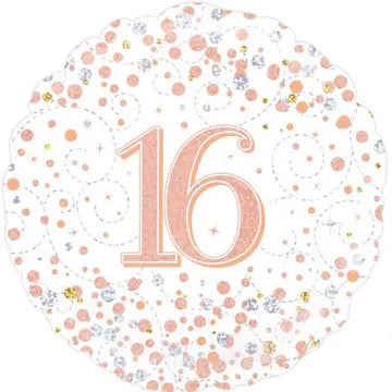 Happy 16th Sparkling Fizz Birthday White & Rose Gold Holographic