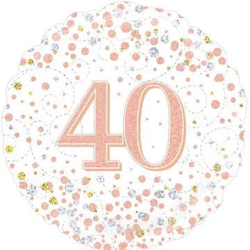 Happy 40th Sparkling Fizz Birthday White & Rose Gold 18-inch Holographic