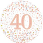 Happy 40th Sparkling Fizz Birthday White & Rose Gold 18-inch Holographic