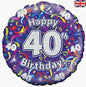 40th Birthday Streamers 18-Inch Holographic Foil Balloon
