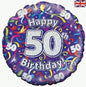 50th Birthday Streamers 18-Inch Holographic Foil Balloon